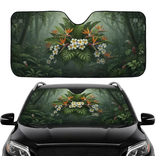 Tropical Foliage Plumeria Bird-of-Paradise Blooms Car Interior Upgrade Car Sunshade