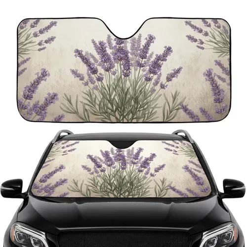 Lush Lavender Sprigs Purple Blossoms Green Foliage Car Interior Upgrade Car Sunshade