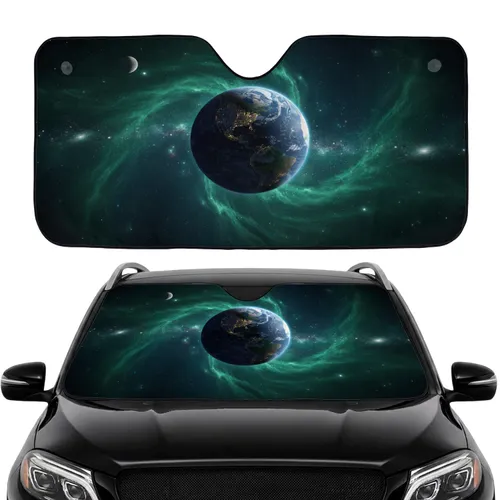 Planet Earth City Lights Celestial Body Cosmic Nebulae - Road Trip Travel Commute Accessory Car Sunshade