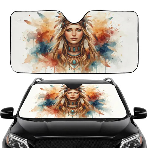 Native American Inspired Woman Feather Headband Beaded Necklace Travel Essentials Car Sunshade