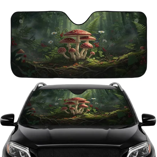 Amanita Muscaria Mushrooms Forest Undergrowth Dappled Light Car Interior Upgrade Car Sunshade
