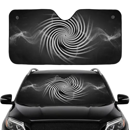 Black White Hypnotic Spiral Optical Illusion Car Interior Upgrade Commute Accessory Car Sunshade