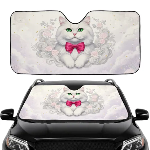 Majestic Persian Cat Emerald Eyes Hot Pink Bow Tie - Car Interior Upgrade Gift Car Sunshade