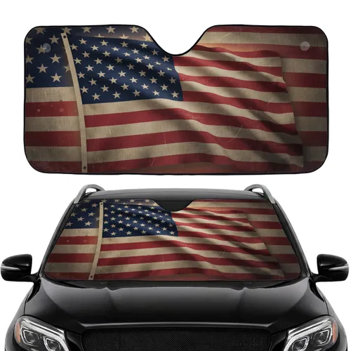 Distressed Rippling American Flag Road Trip Essential Car Sunshade