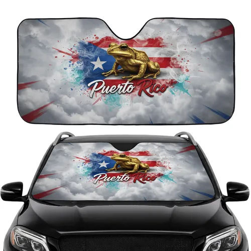Coqui Frog Puerto Rico Flag Island Palm Trees - Road Trip Gift for Puerto Rican Car Sunshade