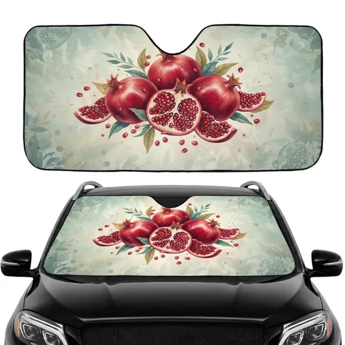 Pomegranates Whole Fruit Half Wedges Botanical Field - Road Trip Travel Essentials Car Sunshade
