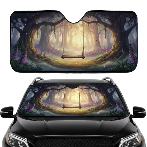 Enchanted Forest Swing Glowing Foxglove Flowers - Road Trip Commute Accessory Car Sunshade