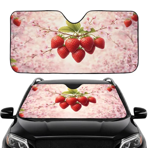 Strawberry Cherry Blossom Branches - Car Interior Upgrade Road Trip Gift Car Sunshade