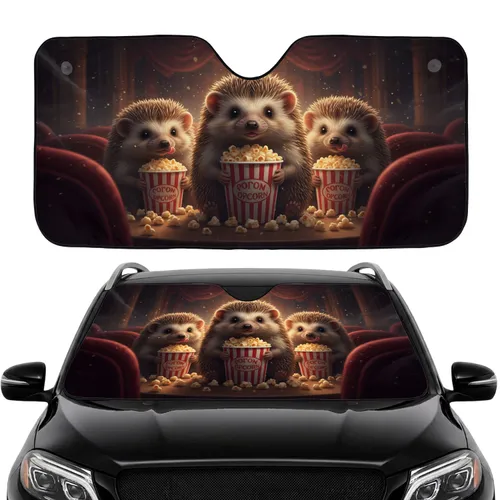 Hedgehogs Popcorn Movie Theater - Road Trip Gift for Wildlife Fan Car Sunshade