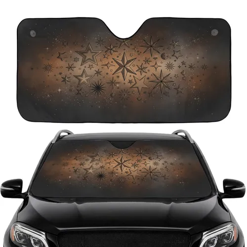 Celestial Solid Outline Star Shapes Speckled Stardust Cosmic Expanse - Car Interior Upgrade Car Sunshade