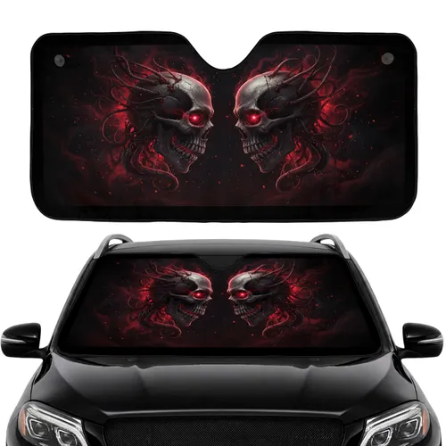 Menacing Skulls Red Eyes Skeletal Tendrils - Car Interior Upgrade Car Sunshade