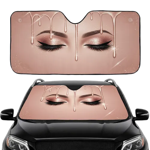Rose Gold Eyes Makeup Winged Eyeliner Lashes Glitter Drips - Car Interior Upgrade Car Sunshade
