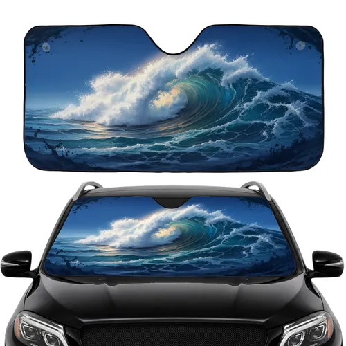 Monumental Cresting Ocean Wave Golden Sunlight Turbulent Water Expansive Ocean - Road Trip Gift Car Sunshade