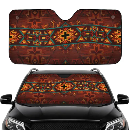 Southwestern Geometric Cross Tribal Art - Car Interior Upgrade Car Sunshade