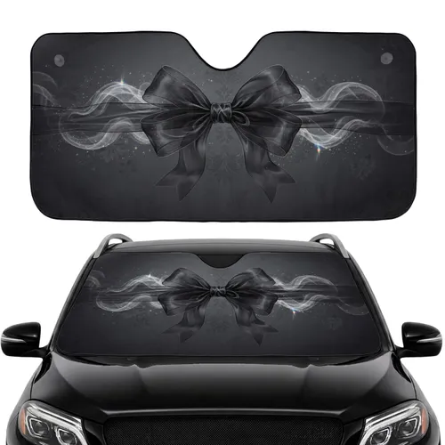 Opulent Black Sheer Ribbon Bow Ethereal Smoke Glitter Dust Car Interior Upgrade Car Sunshade
