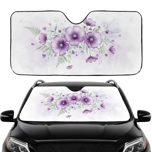 Lavender Deep Violet Flowers Cosmos Pansies Botanical Foliage Car Interior Upgrade Car Sunshade