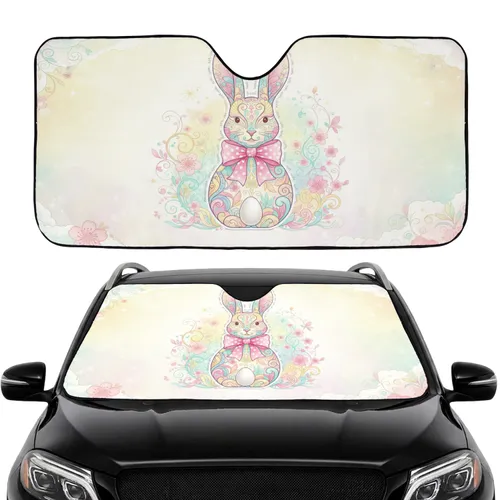 Easter Bunny Pink Polka Bow Happy Easter Egg - Car Interior Upgrade Car Sunshade