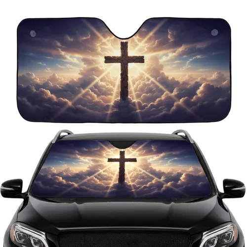 Ancient Christian Cross Divine Light Celestial Sky - Road Trip Car Interior Upgrade Car Sunshade