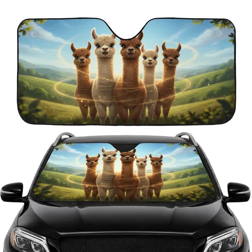 Alpaca Family Natural Landscape - Road Trip Gift for Alpaca Lovers Car Sunshade