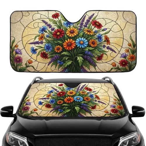 Stained Glass Floral Bouquet Car Interior Upgrade Car Sunshade