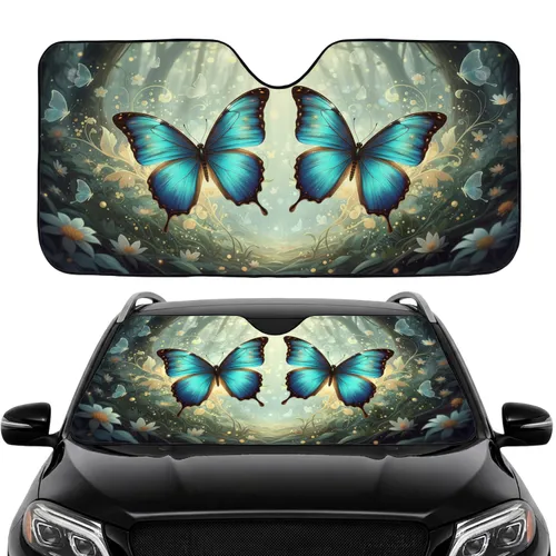 Blue Morpho Butterflies Floral Botanical Dappled Light - Car Interior Upgrade Car Sunshade