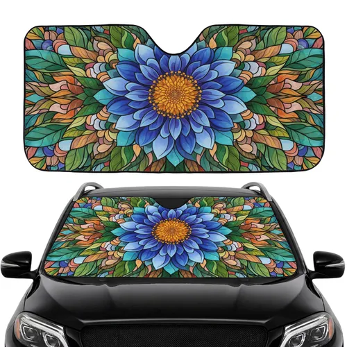 Multi-Petaled Flower Leaf Tapestry Mosaic Stained Glass - Vehicle Travel Accessory Car Sunshade