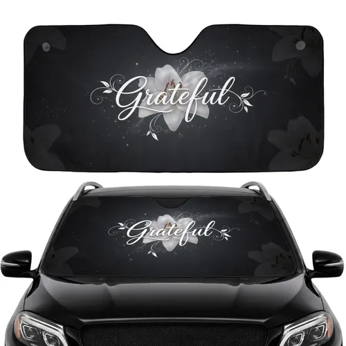 Grateful White Lily Flower Swirling Vines Subtle Light - Car Interior Upgrade Road Trip Car Sunshade