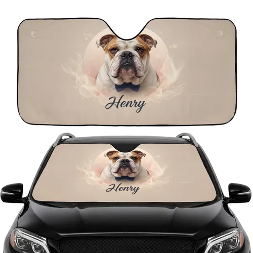 English Bulldog Custom Name Bow Tie Car Interior Upgrade - Bulldog Lovers Gift Car Sunshade
