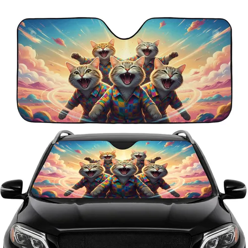 Cats in Geometric Shirts - Road Trip Essential for Cat Lover Car Sunshade