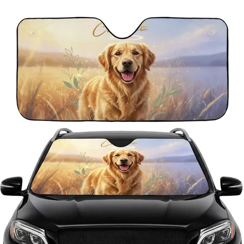 Golden Retriever Custom Name Meadow Sunset - Car Interior Upgrade for Dog Lovers Car Sunshade
