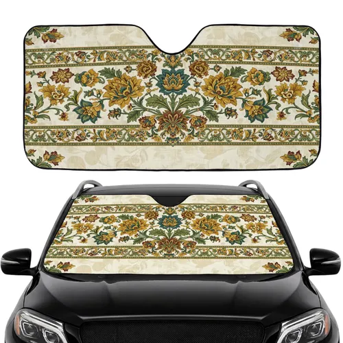 Symmetrical Floral Foliage Tapestry Scrollwork Tendrils for Car Interior Upgrade Car Sunshade