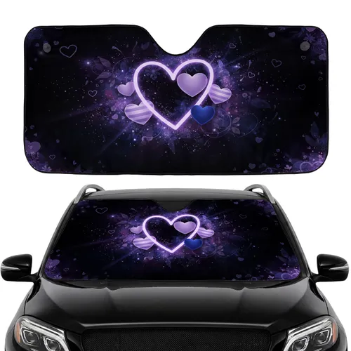 Glowing Lavender Hearts Cosmic Patterns Shimmering Particles Travel Essentials Car Sunshade