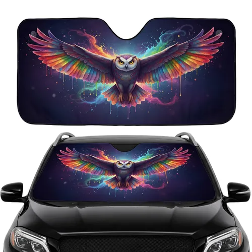 Owl Rainbow Flight Car Interior Upgrade - Wildlife Lover Gift Car Sunshade