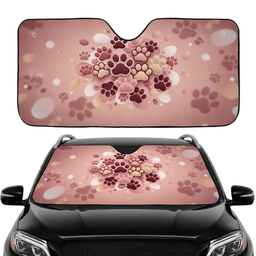Rose Pink Varied Paw Prints Organic Shapes Felt Velvet Car Interior Upgrade Car Sunshade