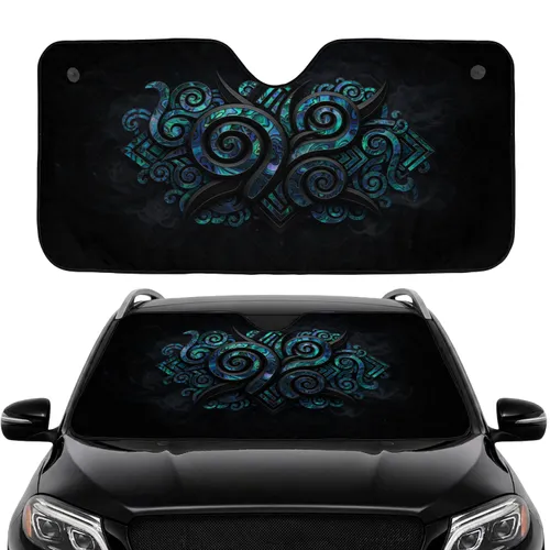 Maori Koru Spirals Abalone Shell Deep Black Sculptural Forms - Car Interior Upgrade Car Sunshade