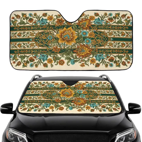 Ornate Blossoms Swirling Foliage Scrollwork Bands Leaf Buds - Car Interior Upgrade Car Sunshade