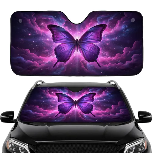 Purple Butterfly Iridescent Wings Cosmic Nebula Twinkling Stars - Road Trip Gift Car Sunshade