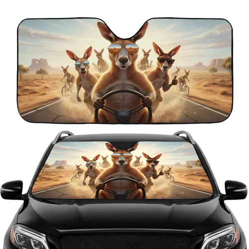 Humorous Kangaroo Road Trip Outback Adventure - Travel Essentials for Drivers Car Sunshade