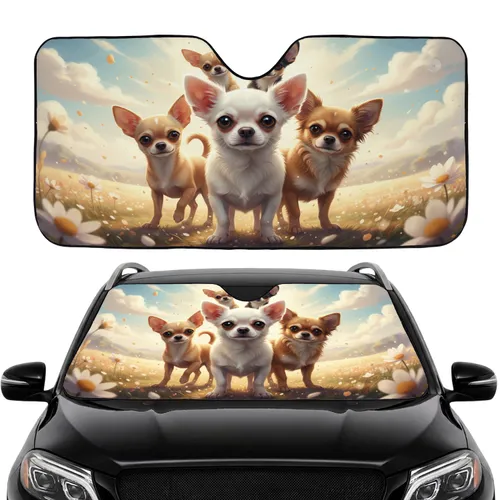 Five Alert Chihuahuas Ethereal Landscape Travel Essentials Car Sunshade
