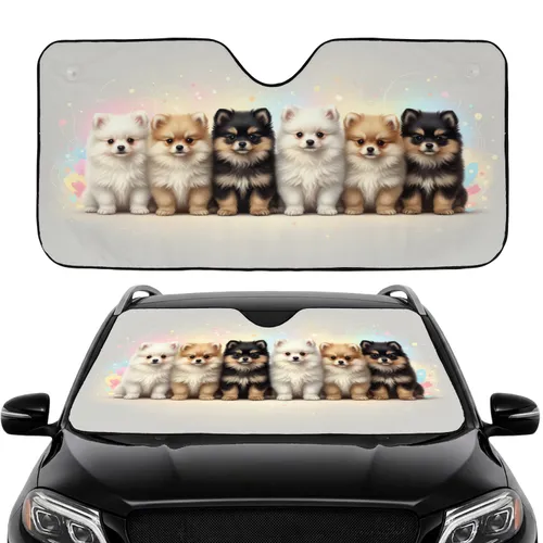 Fluffy Pomeranian Puppies Road Trip Gift - Dog Lover Car Interior Upgrade Car Sunshade