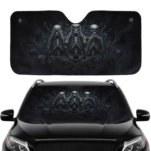Macabre Skeletal Figures 'See No Evil' Car Interior Upgrade Gothic Gift Car Sunshade
