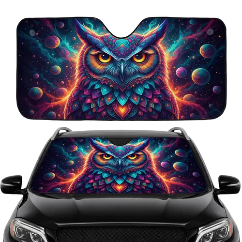 Psychedelic Cosmic Owl - Road Trip Accessory Car Interior Upgrade Car Sunshade