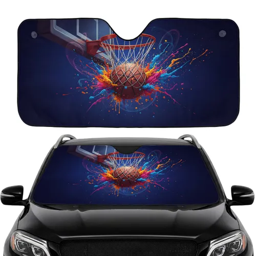 Realistic Basketball Hoop Paint Splatter - Vehicle Travel Accessory Car Sunshade