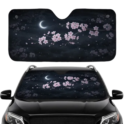Sakura Cherry Blossom Crescent Moon Midnight Sky Star Dust Car Interior Upgrade Car Sunshade