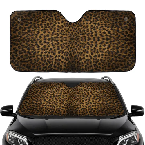 High-Detail Realistic Leopard Fur Golden Brown Charcoal - Car Interior Auto Accessory Upgrade Car Sunshade