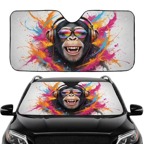 Excited Chimpanzee Mirrored Sunglasses Paint Burst - Car Interior Upgrade Car Sunshade