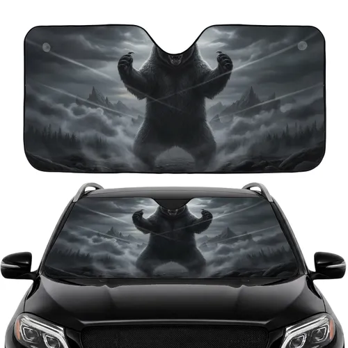 Hyper-Realistic Grizzly Bear Roaring, Claws Extended Untamed Wilderness - Car Interior Upgrade Car Sunshade