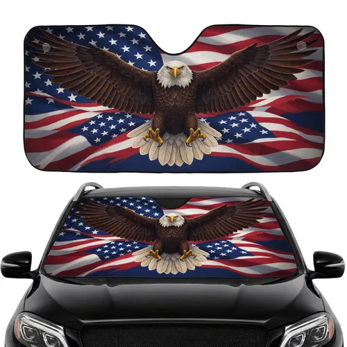 Bald Eagle American Flag - Road Trip Essential Car Interior Upgrade for Veterans Car Sunshade