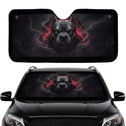 Fierce Pitbull Bulldog Red Glowing Eyes Dark Smoke Metallic - Car Interior Upgrade Car Sunshade