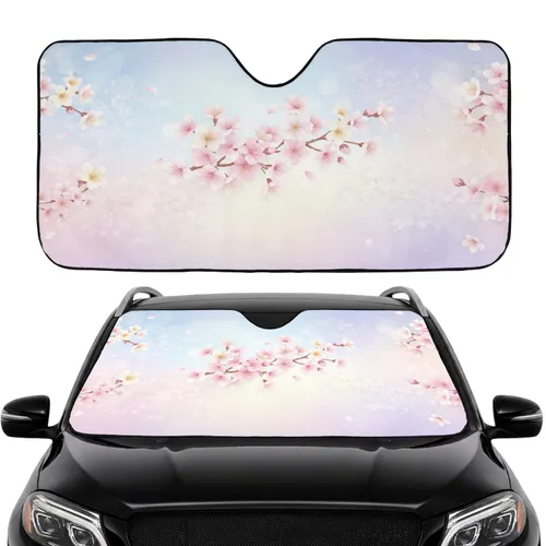 Cherry Blossoms Flowering Branches Scattered Petals Shimmering Light - Car Interior Upgrade Car Sunshade